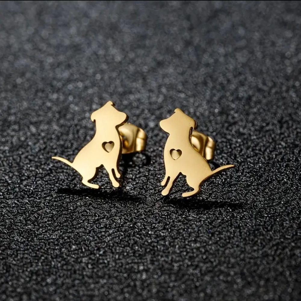 NWT DARLING DOG GOLD STUD EARRINGS